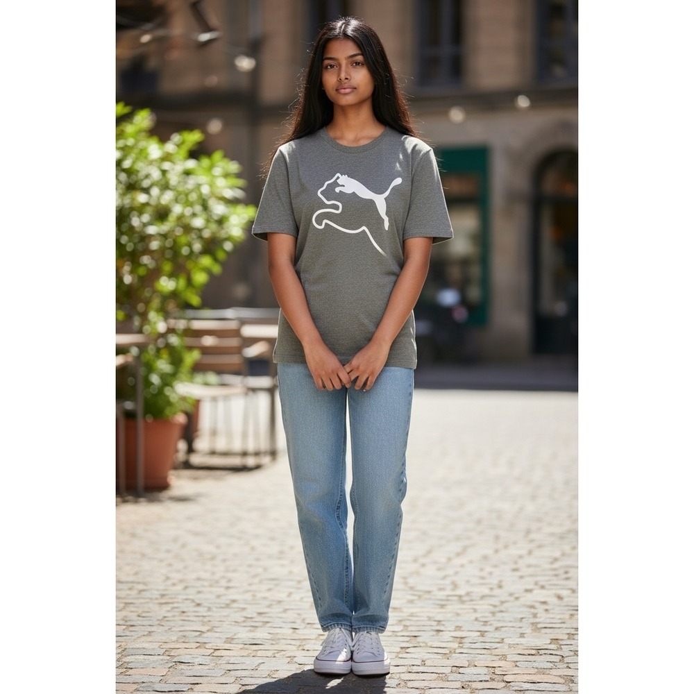 Puma T Shirt Womens Size Small Gray/Burgundy Logo Casual Short Sleeve Ladies *